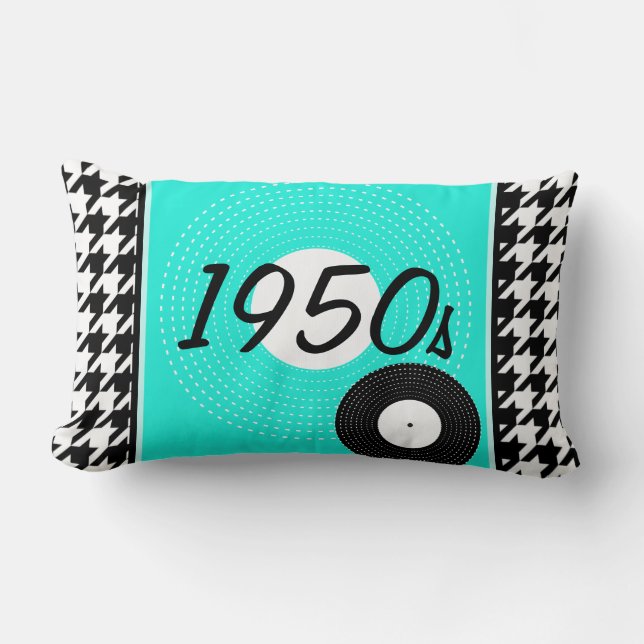 Coussin Rectangle thème des années à damiers1950 turquoise, bleu, no (Recto)