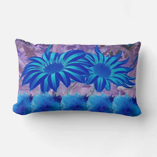 Coussin Rectangle Throw Pillow Blue flowers  (Recto)