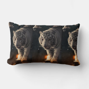 Coussin Rectangle Tigre Blanc – Neige de Minuit Et Lumière Dorée