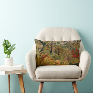 Coussin Rectangle Tigre dans une tempête tropicale par Henri Roussea