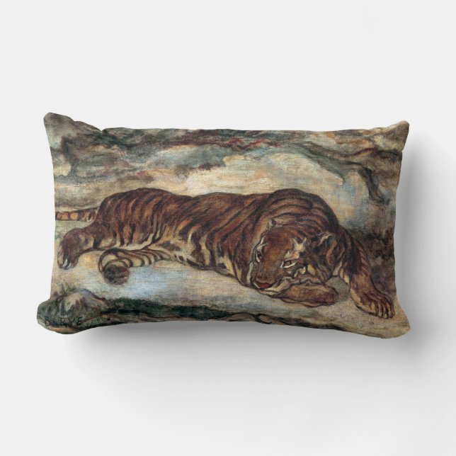Coussin Rectangle Tigre de Barye d'Antoine-Louis dans le repos (Recto)