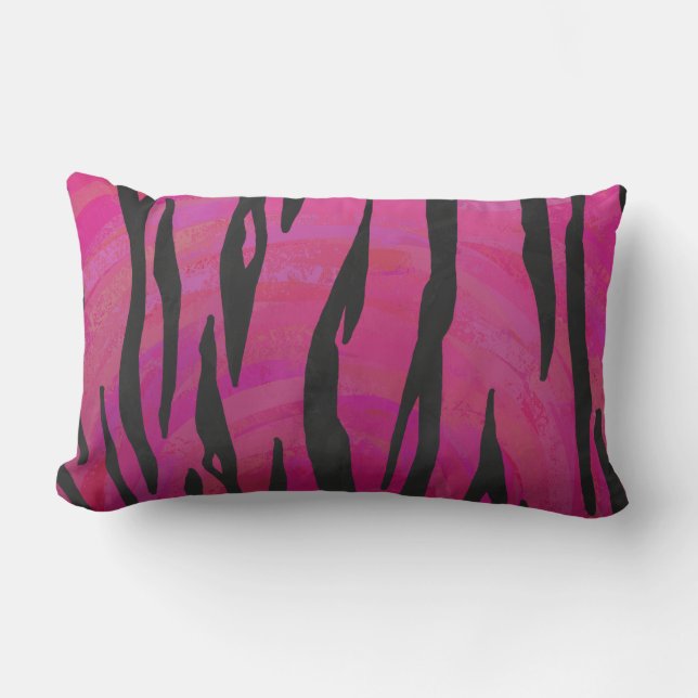Coussin Rectangle Tigre Imprimé Rose Chaud et Noir (Recto)