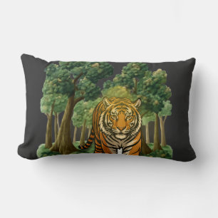 Coussin Rectangle “Tigre sauvage dans la forêt – Jungle à la lumière