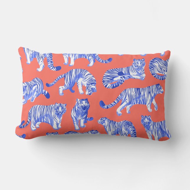 Coussin Rectangle Tigres à rayures bleues (Recto)