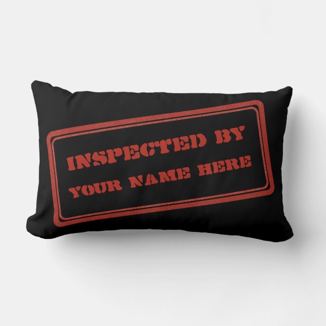Coussin Rectangle Timbre en caoutchouc rouge amusant inspecté par VO (Recto)