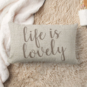 Coussin Rectangle Tissu Rustique Imprimer Script La Vie Est Jolie