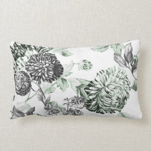 Coussin Rectangle Toile botanique noire et blanche verte en mousse d