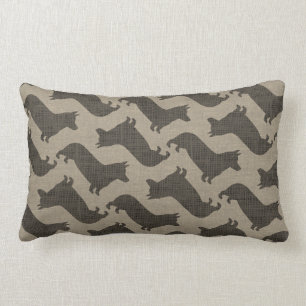 Coussin Rectangle Toile de jute de motif de silhouettes de corgi de