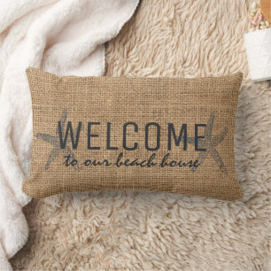 Coussin Rectangle Toile de jute rustique bienvenue de maison de
