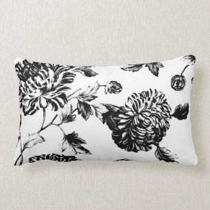 Coussin Rectangle Toile floral botanique noir et blanc
