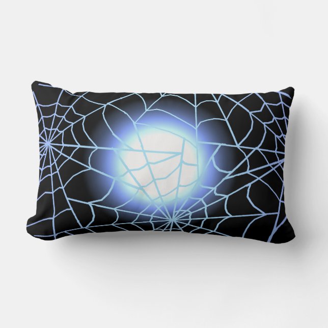 Coussin Rectangle Toiles d'araignée bleues contre une Pleine lune (Recto)