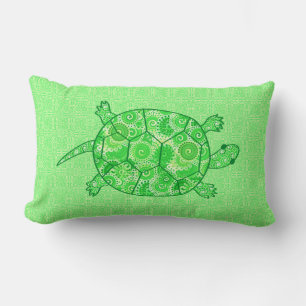 Coussin Rectangle Tortue tourbée fractale - chaux et vert émeraude