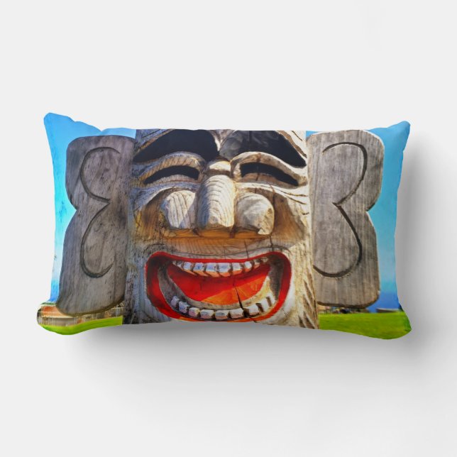 Coussin Rectangle Totem Wood Laughing Teeth Face Tribal Photo Bold (Recto)