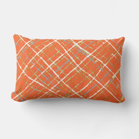 Coussin Rectangle Touche orange de gris bleu vert ivoire plaid (Recto)