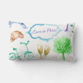 Coussin Rectangle Tour Eiffel Rose Bleue Art à l'aquarelle Paris (Verso)