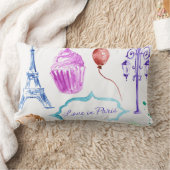 Coussin Rectangle Tour Eiffel Rose Bleue Art à l'aquarelle Paris (Couverture)