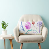 Coussin Rectangle Tour Eiffel Rose Bleue Art à l'aquarelle Paris (Chaise)