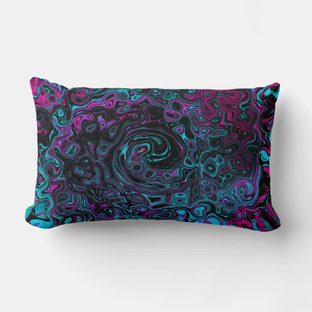 Coussin Rectangle Tourbillon Abstrait Aqua Magenta et Noir (Recto)