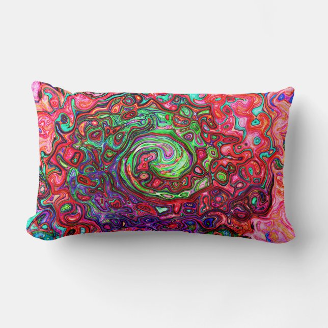 Coussin Rectangle Tourbillon Liquide Abstrait Rétro Groovy Rouge Aqu (Recto)