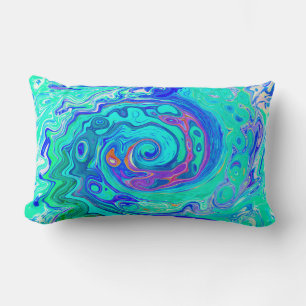 Coussin Rectangle Tourbillon Liquide Bleu et Vert Groovy Abstrait Oc