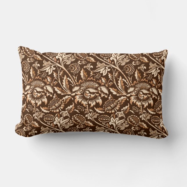 Coussin Rectangle Tournesols de William Morris, brun chocolat et (Recto)