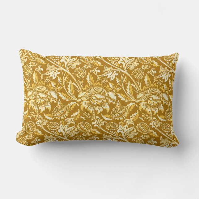 Coussin Rectangle Tournesols de William Morris, jaune de moutarde/or (Recto)