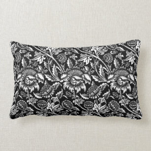 Coussin Rectangle Tournesols de William Morris, noirs et blancs