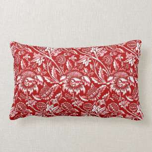 Coussin Rectangle Tournesols de William Morris, rouge-foncé et blanc