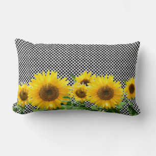 Coussin Rectangle Tournesols sur damier noir et blanc