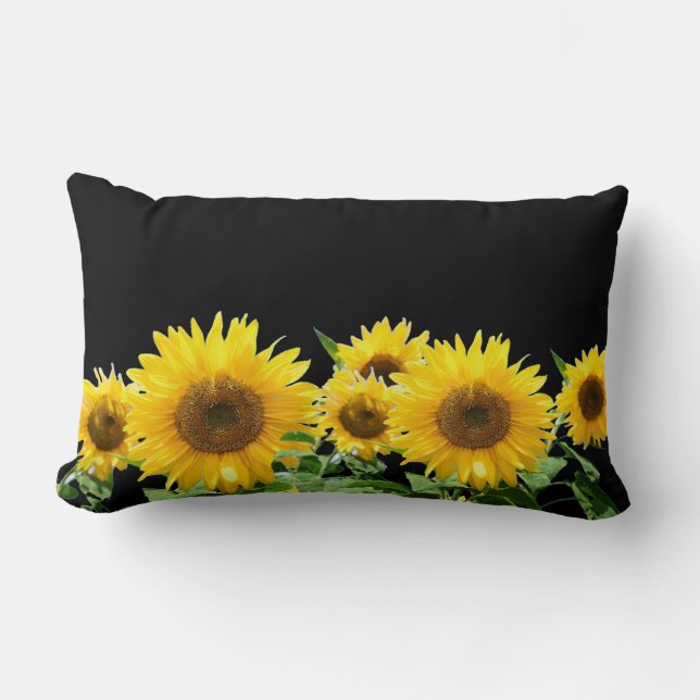 Coussin Rectangle Tournesols sur fond noir (Recto)