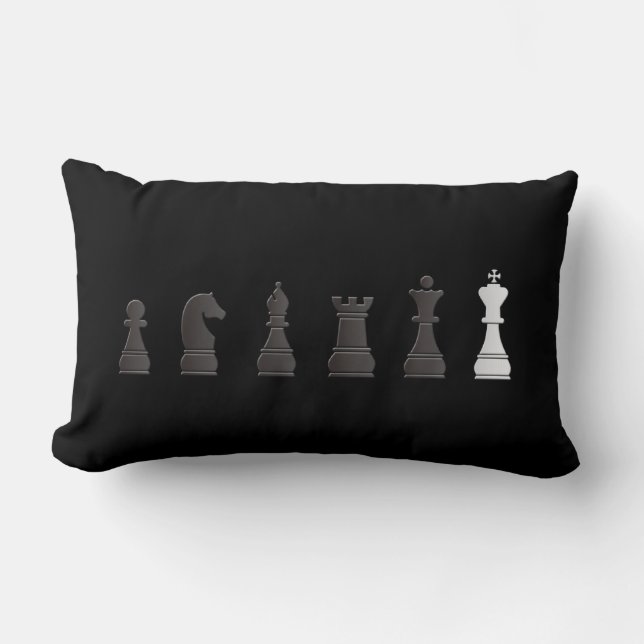 Coussin Rectangle Tout l'un blanc noir, pièces d'échecs (Recto)
