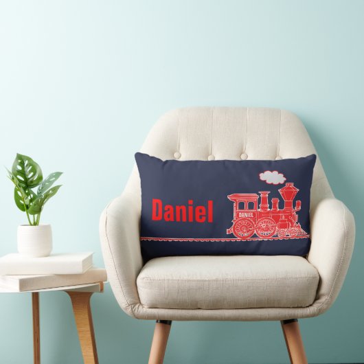 Coussin Rectangle Train à vapeur rouge enfants nommés (Chaise)