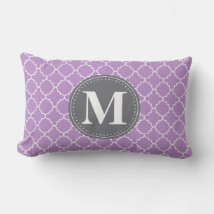 Coussin Rectangle Treillis marocain monogramme à Lilac / Gris