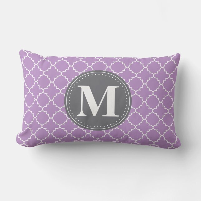 Coussin Rectangle Treillis marocain monogramme à Lilac / Gris (Recto)
