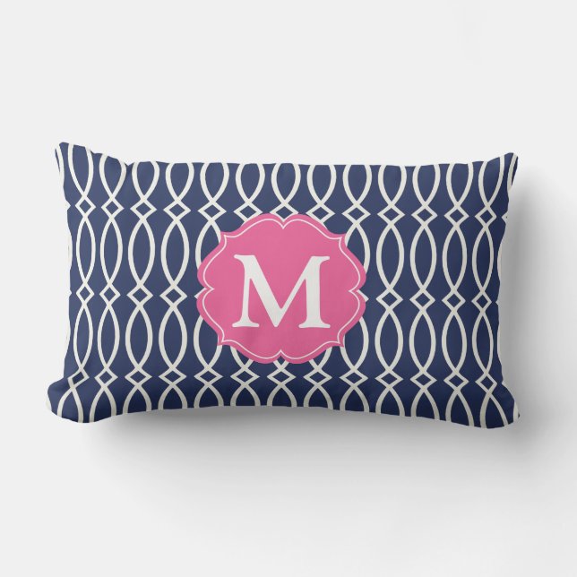 Coussin Rectangle Treillis moderne élégant de bleu marine décoré (Recto)