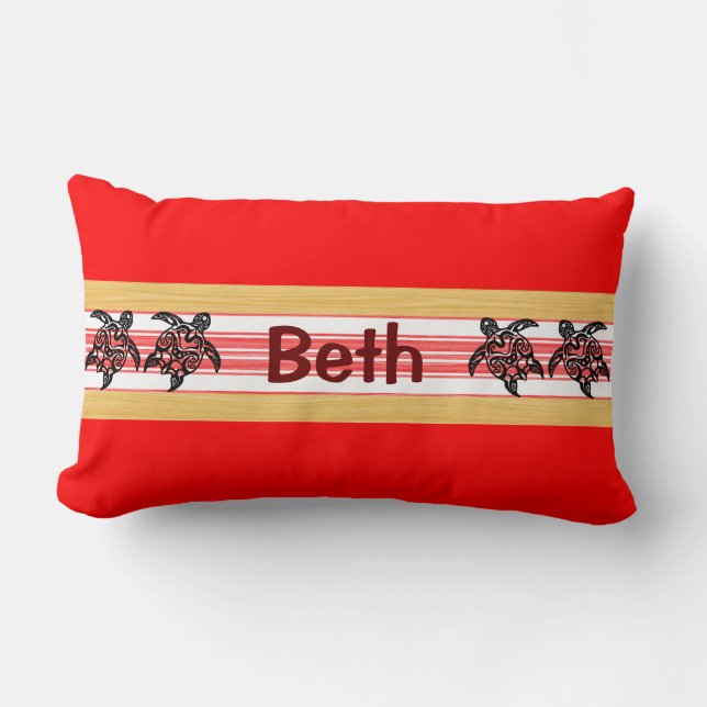 Coussin Rectangle Tribal Honu Red Surboard (Recto)