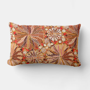 Coussin Rectangle Tribal Mandala Print, Brown, beige et rouge
