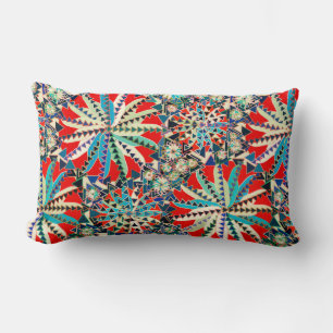 Coussin Rectangle Tribal Mandala Print, Rouge, Bleu et Crème