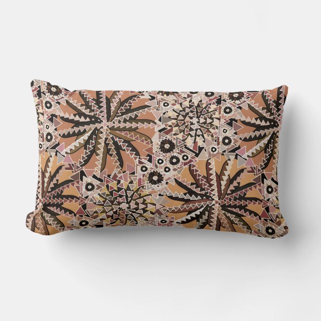 Coussin Rectangle Tribal Mandala Print, Taupe Tan et Beige (Recto)
