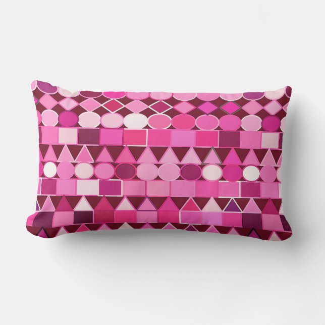 Coussin Rectangle Tribal moderne géométrique, bordeaux et rose (Recto)