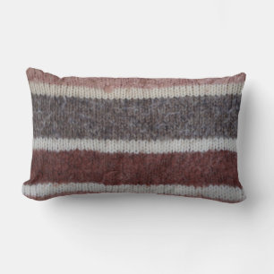 Coussin Rectangle tricoté à la main brun et biégé rayé design