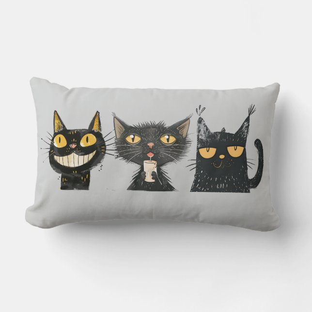Coussin Rectangle Trio de chats gris soyeux (Recto)