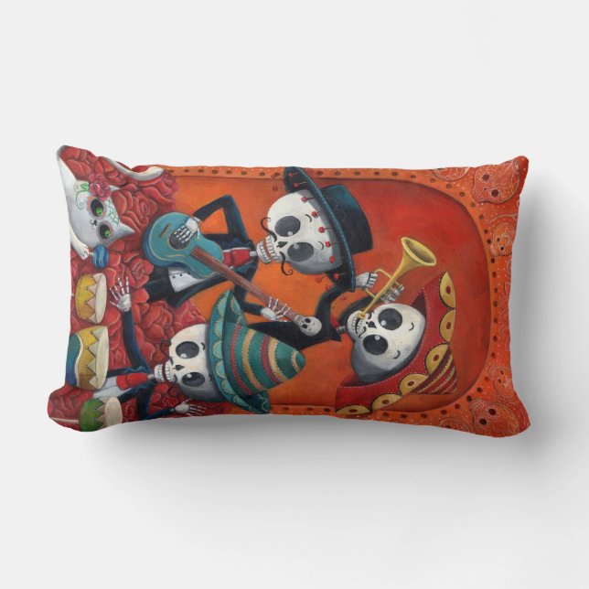 Coussin Rectangle Trio de mariachi de Dia de Los Muertos Skeleton (Recto)