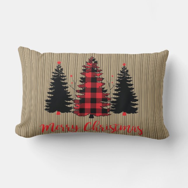 Coussin Rectangle Trio rustique d'arbre de Noël (Recto)