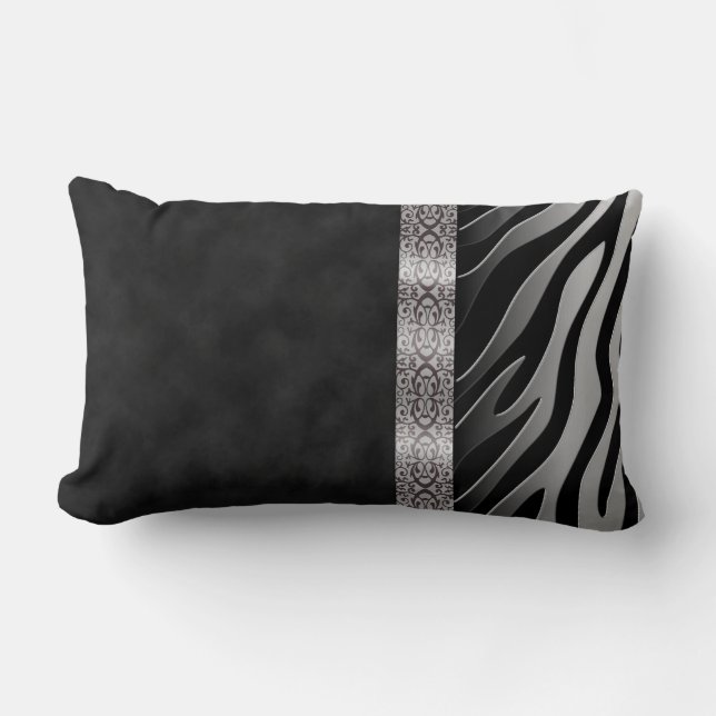Coussin Rectangle Tripe numérique en daim noir et blanc Zèbre (Recto)