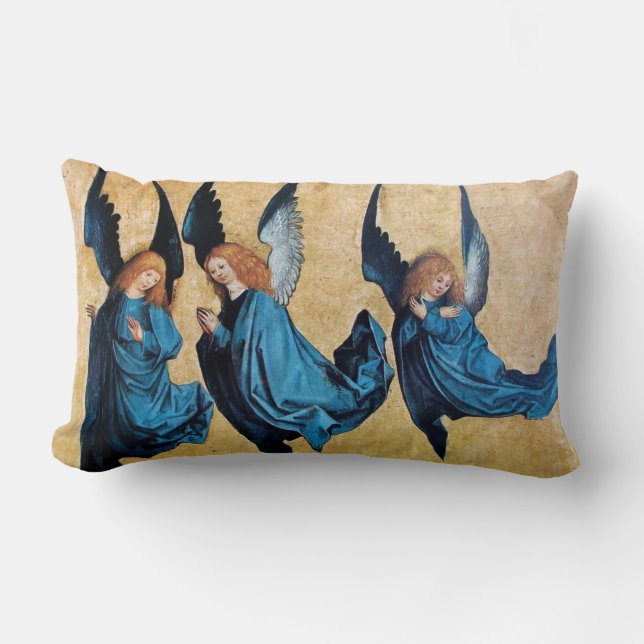 COUSSIN RECTANGLE TROIS ANGELS DE NOËL EN BLEU (Recto)