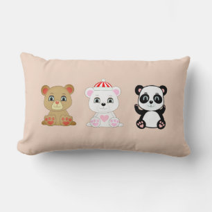Coussin Rectangle Trois dessins animés d'ours mignons sur beige