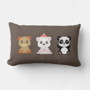 Coussin Rectangle Trois dessins animés d'ours mignons sur marron caf