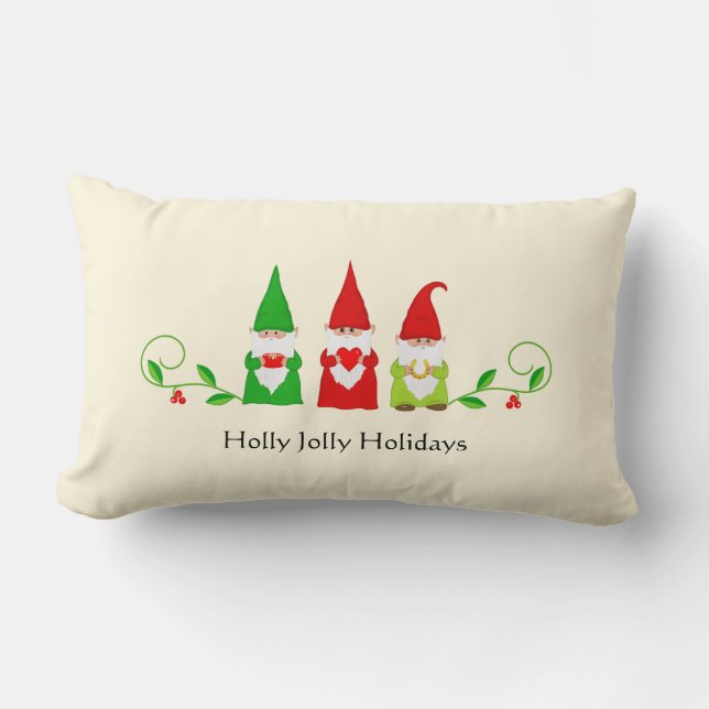 Coussin Rectangle Trois lutins de Noël sur ivoire (Recto)