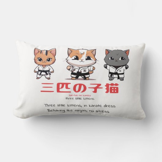 Coussin Rectangle Trois Petits Chatons Ninjas (Recto)